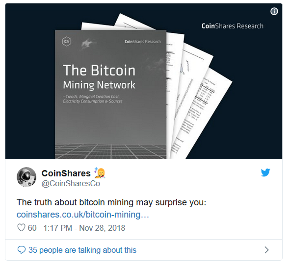 coinshares mining report tweet.